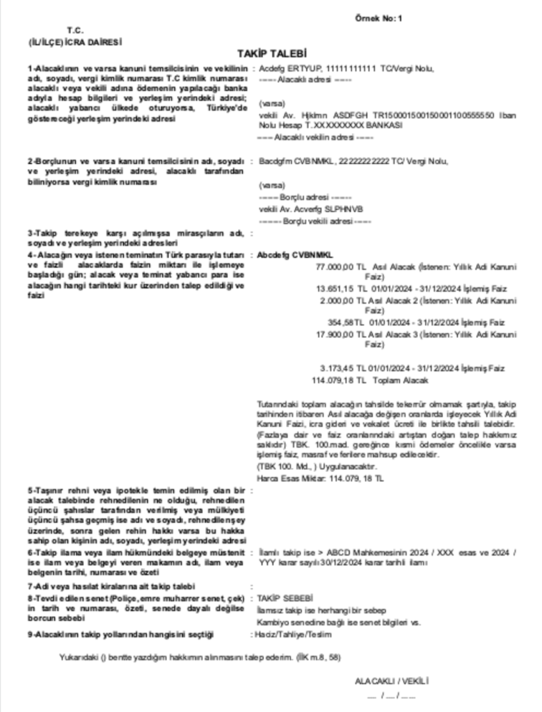 İcra Takibi Nedir? Takip Nasıl Başlatılır ve Süreç Nasıl İşler? 1 takip talebi örnek 1